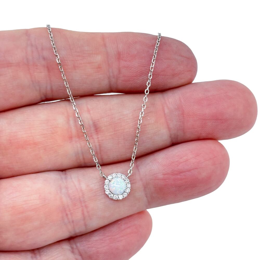 Vintage Sterling Silver 925 Halo Pendant Station Necklace 16"-18"